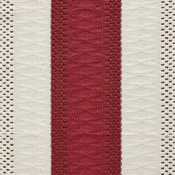 ZeeMart Macrame Style Bicolor Stitching Table Runner, 14 x 108 Inch Red/Ivory, Boho Red Table Runners 108 Inches Long, Farmhouse Woven Home Decor