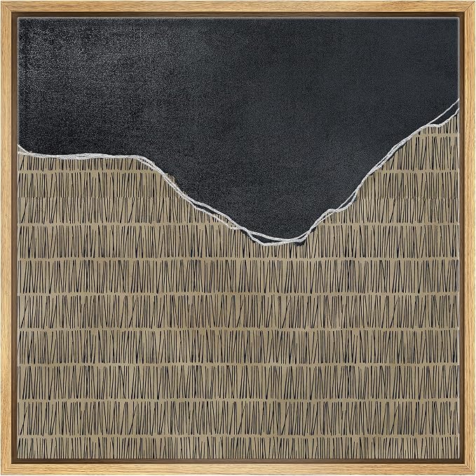 SIGNWIN Framed Canvas Print Wall Art Geometric Dark Black Line Pattern Landscape Abstract Shapes Illustrations Modern Art Decorative Minimal for Living Room, Bedroom, Office - 16"x16" Natural